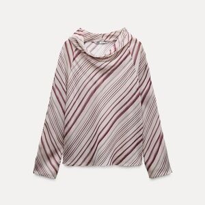 Zara Burgundy and Cream Striped Blouse